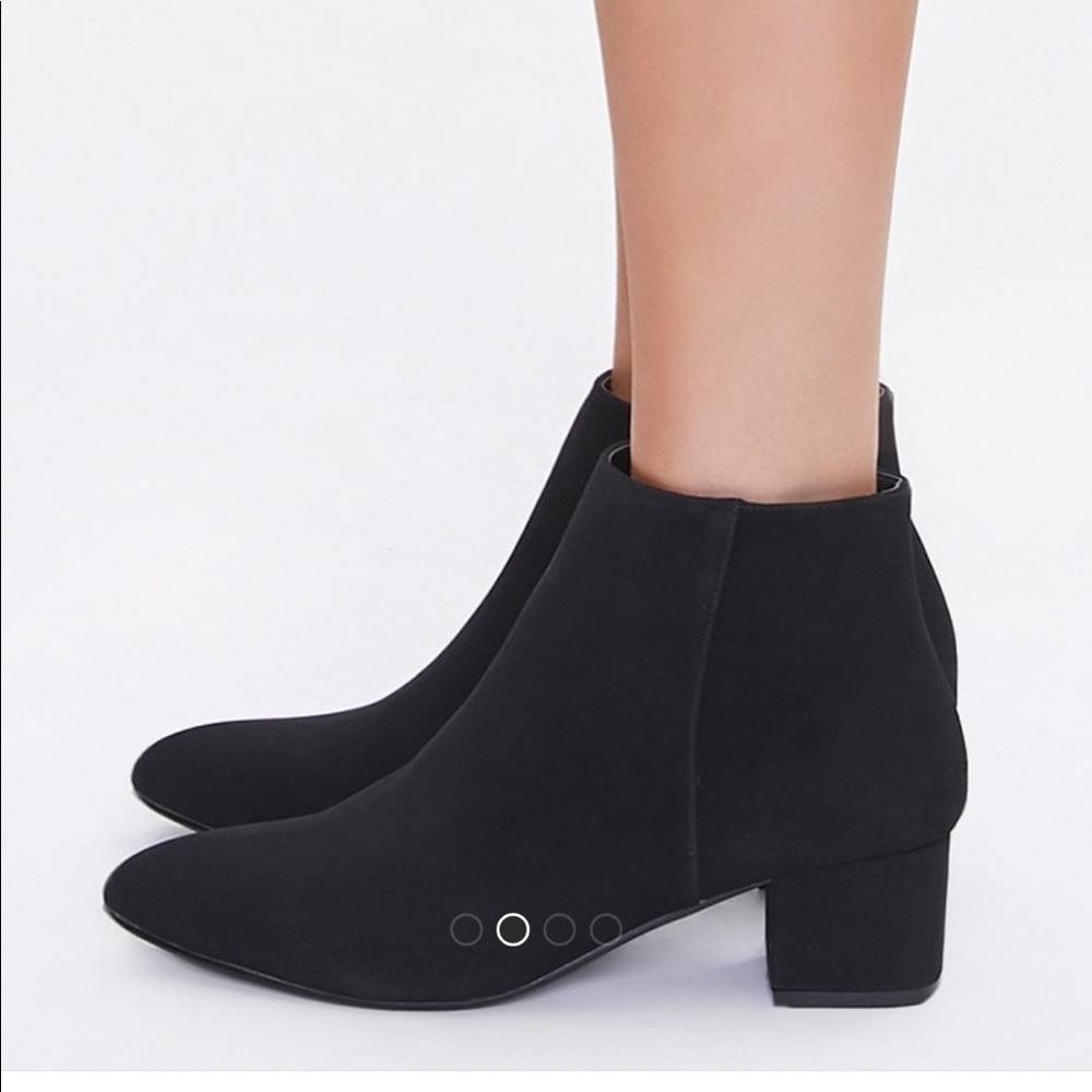 Faux suede block heel booties